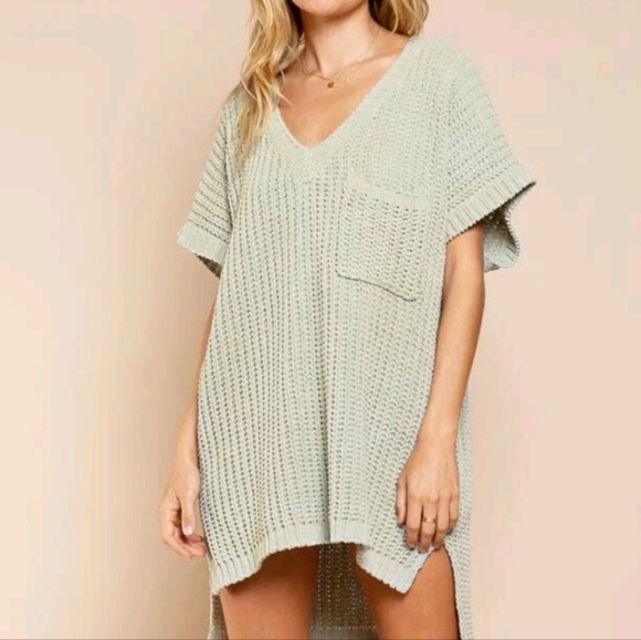 Pol Teal Knit V-Neck Sweater Size Small - Picture 1 of 9